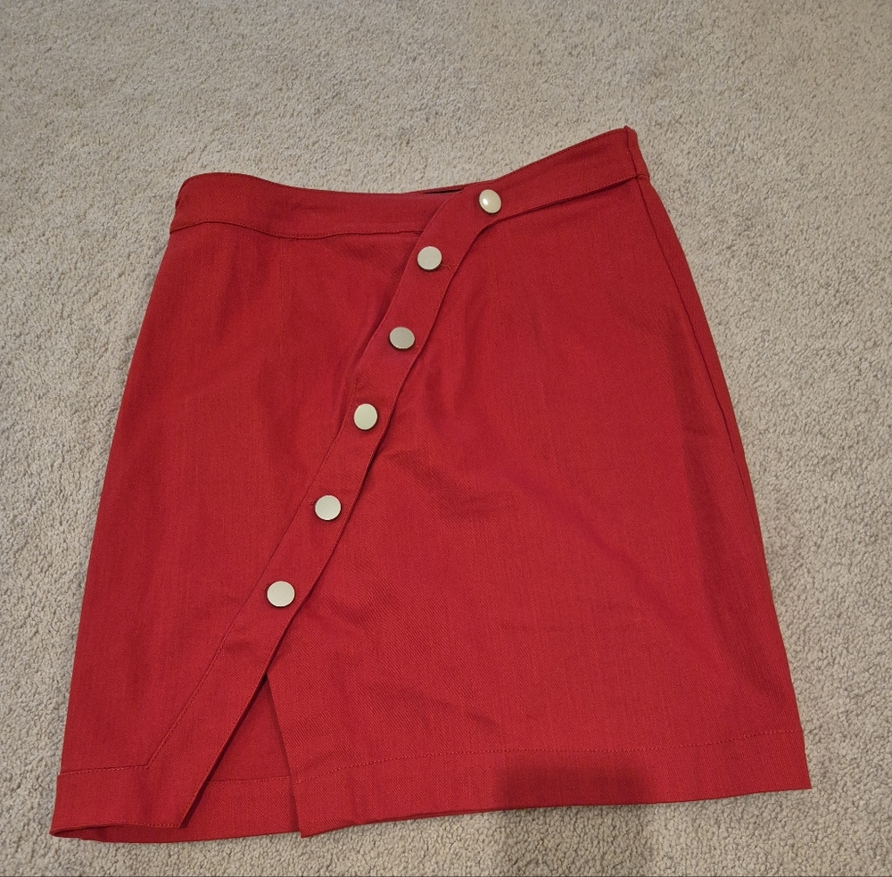 Sugarlips Asymmetrical Red Skirt with Button Detail
